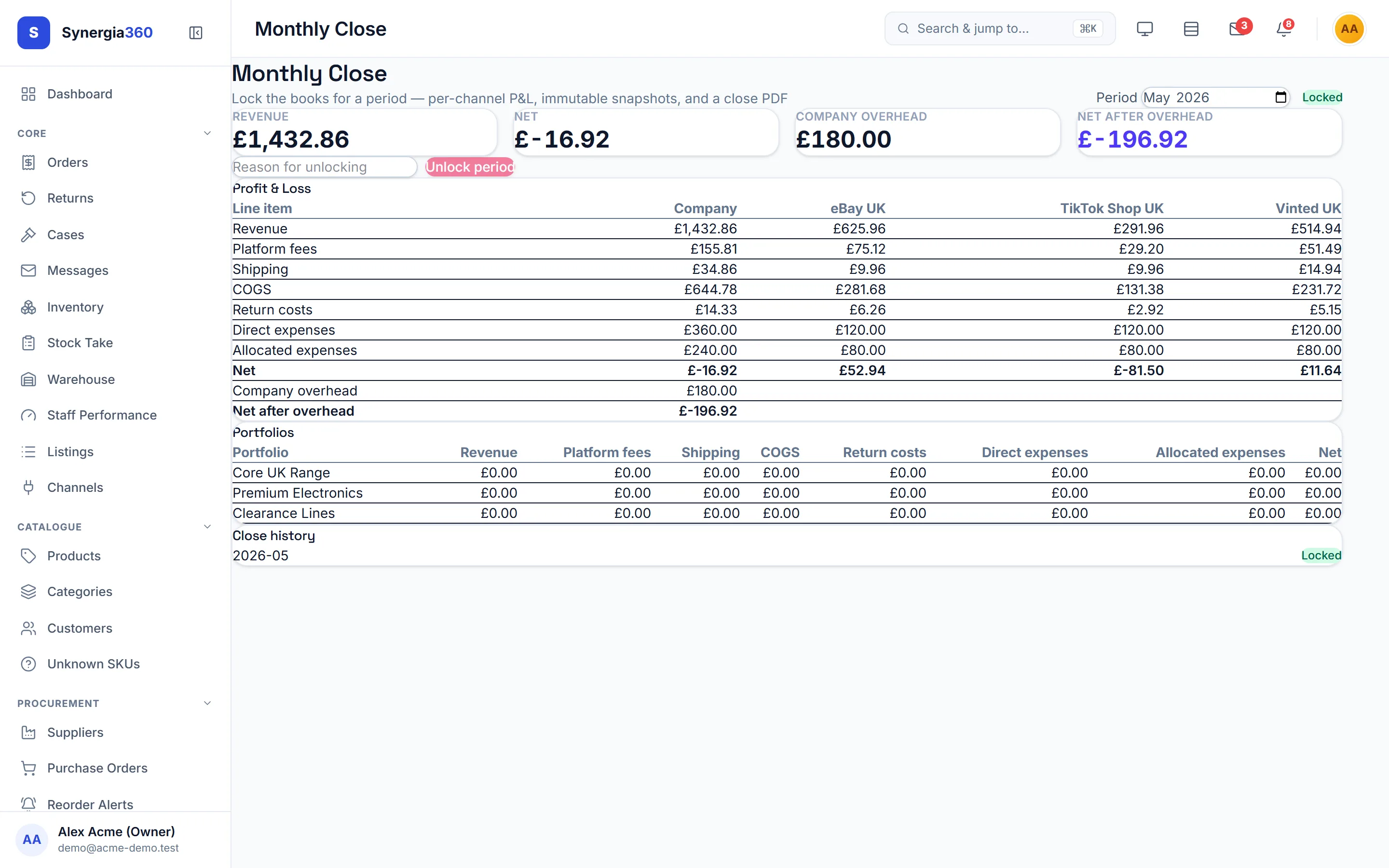 Monthly close workflow with P&L summary